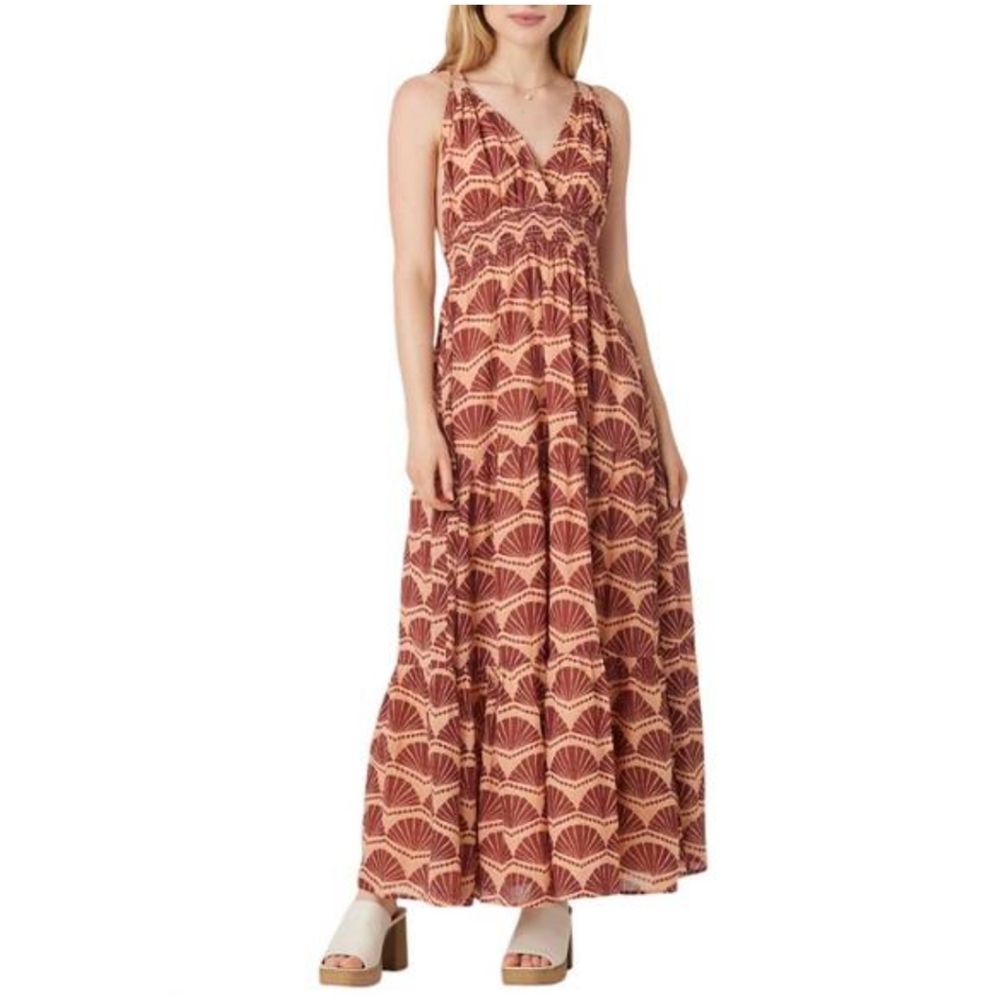 NWT Bila 77 Maxi Dress- Seashell Print In Shades Of Brown: Size Small